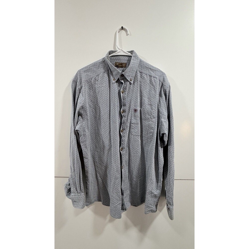 Ariat Stretch Blue Geometric Long Sleeve Button-Up Shirt Men's Size L